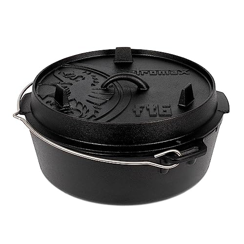 Petromax Feuertopf ft6 - Dutch Oven aus Gusseisen für Kochen und Backen - mit Deckel, Henkel und planem Boden - Gerichte für 4 bis 8 Personen - 5,5 l