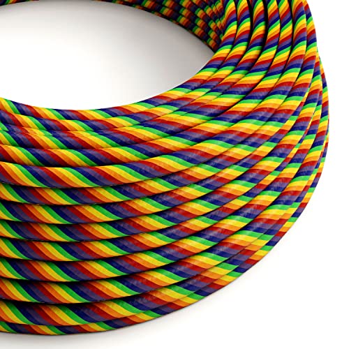 creative cables - Rundes, Vertigo-Textilkabel mit HD-Effekt in Regenbogen-Optik aus Stoff, ERM68-10 Meter, 2x0.75