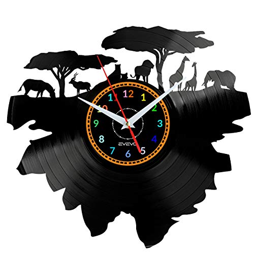 EVEVO Savana Afrika Wanduhr Vinyl Schallplatte Retro-Uhr groß Uhren Style Raum Home Dekorationen Tolles Geschenk Wanduhr Savana Afrika