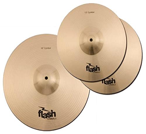Flash Impact Series 36 Schlagzeug Becken Set (Drum Cymbals, 13" HiHats, 16" Crash-Ride, voller, durchsetzungsfähiger Sound)
