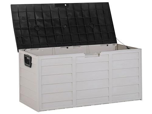 Beliani Auflagenbox aus Kunststoff beige/schwarz Gartentruhe Outdoor Kissenbox Locarno