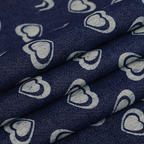 Yimihua Blau Jeansstoff meterware Sanft Baumwolle Drucken Gewaschener Jeansstoff 150 cm breit zum Nähen von Hosen, Jacken, Dekorationen(Color:Liebe)
