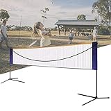APOE Badminton Netz mit Ständer, Volleyball Netz für Garten, Tragbares Badminton-Set 5m/6m, Höhe und Breite Einstellbar, Gut auf- und Abzubauen