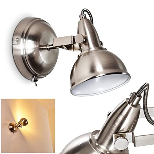 Stylische Wandleuchte Tina in Nickel matt - Wandlampe aus Metall 1-flammig - Zimmerlampe mit beweglichem Lampenschirm - Leselampe Wohnzimmer - Flur Lampenspot - E14 Fassung mit 40 Watt