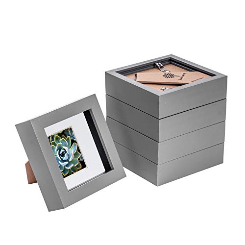 Nicola Spring 5 Stück 4 x 4 3D Shadow Box Photo Frame Set - Craft Anzeigen Bilderrahmen mit 2 x 2 Montieren - Glas Aperture - Grau