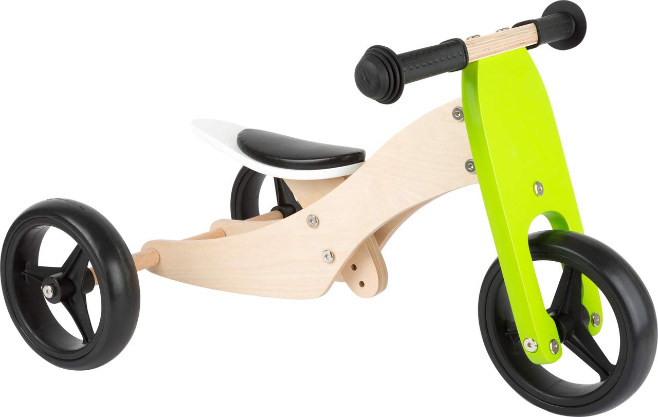 small foot Lauflern-Dreirad Trike 2 in 1 aus Holz, Grün, mit verstellbarem Sitz und Gummibereifung, 11255