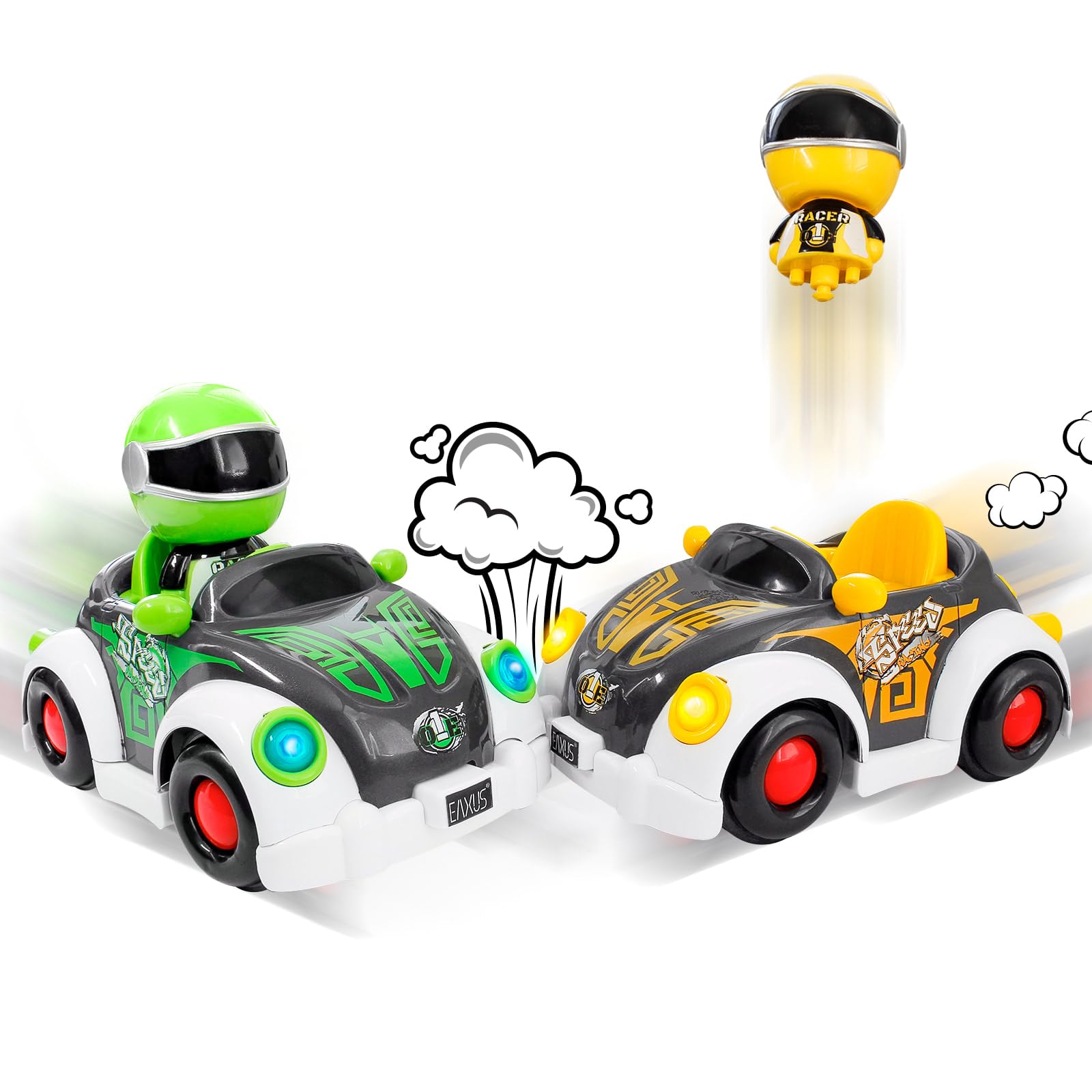 Eaxus® Super Bumper Car - 2X Stunt Kinder Crash Spielzeug Auto für 2 Spieler, Gelb & Grün