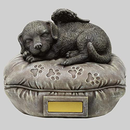 MystiCalls by Mayer Chess Hunde Urne grau als Hunde-Engelfigur auf dem Kissen, Tierurne