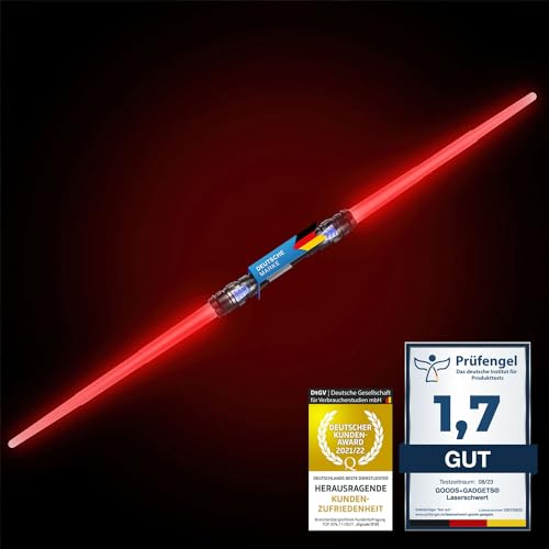 GOODS+GADGETS Doppelklingen Laserschwert Lichtschwert Laser Sword 138 cm Schwert mit Beleuchtung & Sound (Rot)