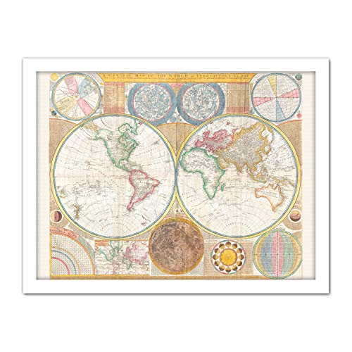 Dunn Map 1794 World Solar Double Hemisphere Artwork Framed Wall Art Print 18X24 Inch Karte Welt Wand