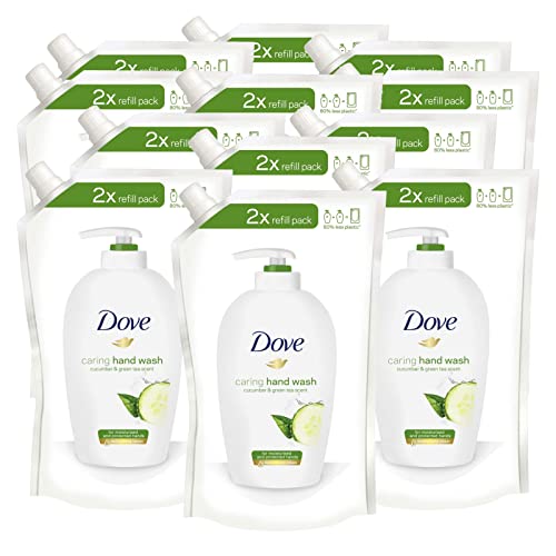 12 x Dove Eco-Ricarica Gurke und Grüntee Flüssigreiniger feuchtigkeitsspendende Seife Hände Revitalisierende Wirkung - 12 Nachfüller à 500 ml