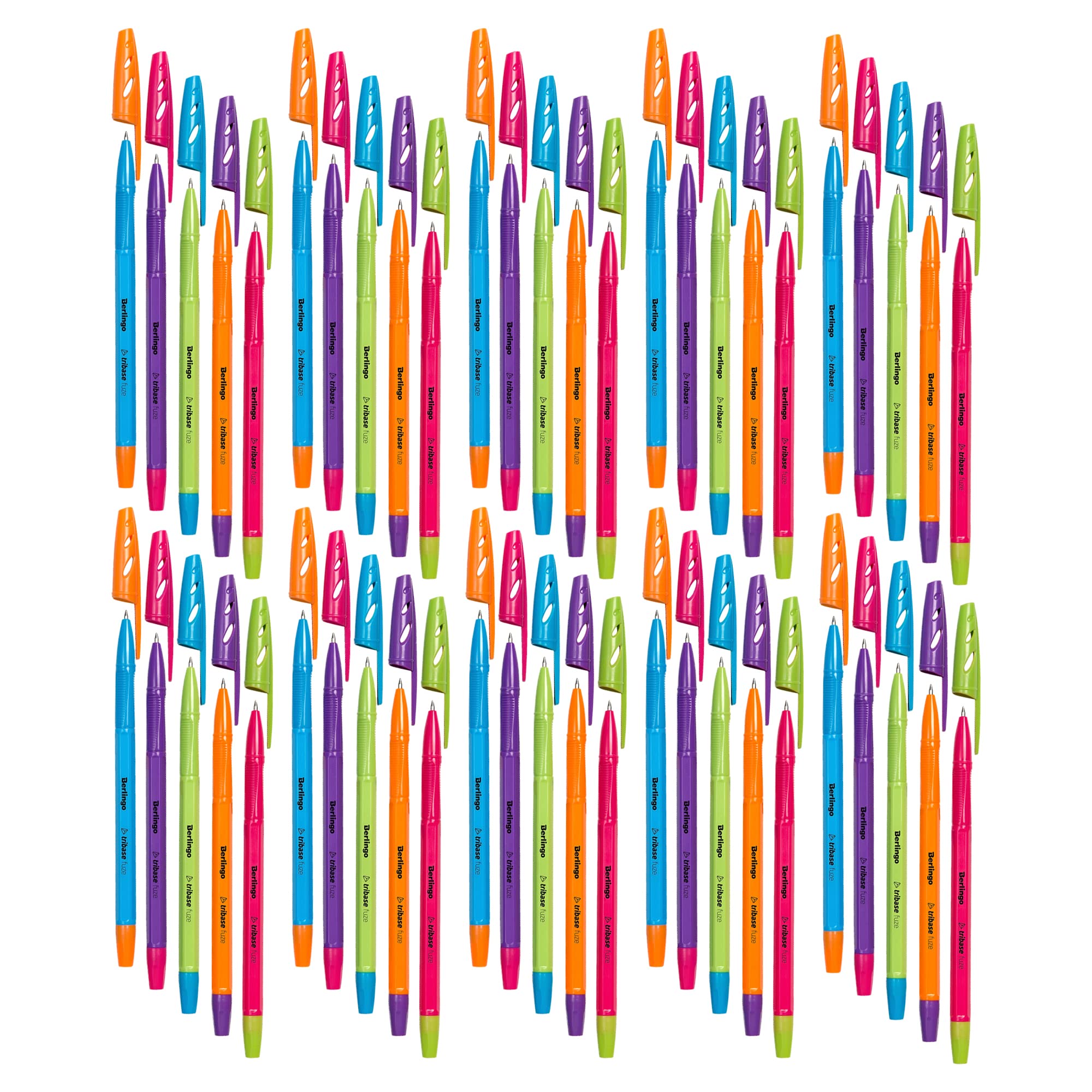 Berlingo Kugelschreiber Set, 50 Stück, mit Kappe, Blau, 0,7 mm Strichbreite, für das Büro, das Home Office oder die Schule und Uni, Serie Tribase Fuze