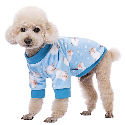 Miaododo Dicke Hundekleidung für kleine Hunde, Flanell, für Welpen, Hunde, Kapuzenpullover, schönes blaues Schaf-Druck, Haustier-Sweatshirt, Hunde-Outfit, Katzenbekleidung