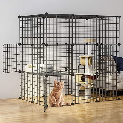 Katzenkäfige für den Innenbereich, Katzengehege – DIY-Laufstall für Haustiere, Haustierkäfige für Katzen, Metallgehege mit Tür für kleine Haustiere, Kaninchen, Igel, Katzen, Meerschweinchen,