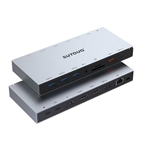 SUTOUG 15 in 1 USB C Dockingstation 3 Monitore mit 2 HDMI 4K, DisplayPort, USB 3.1/USB-C Data 3.0