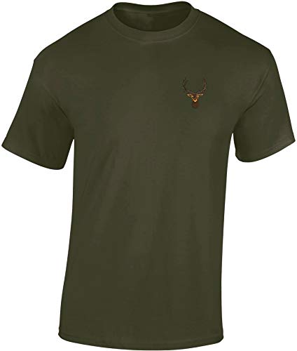 Jäger T-Shirt Männer - Gestickter Hirsch - Geschenk für Jäger - Jagd Tshirt Herren - Jäger Kleidung Jagd Zubehör (M) Army Green