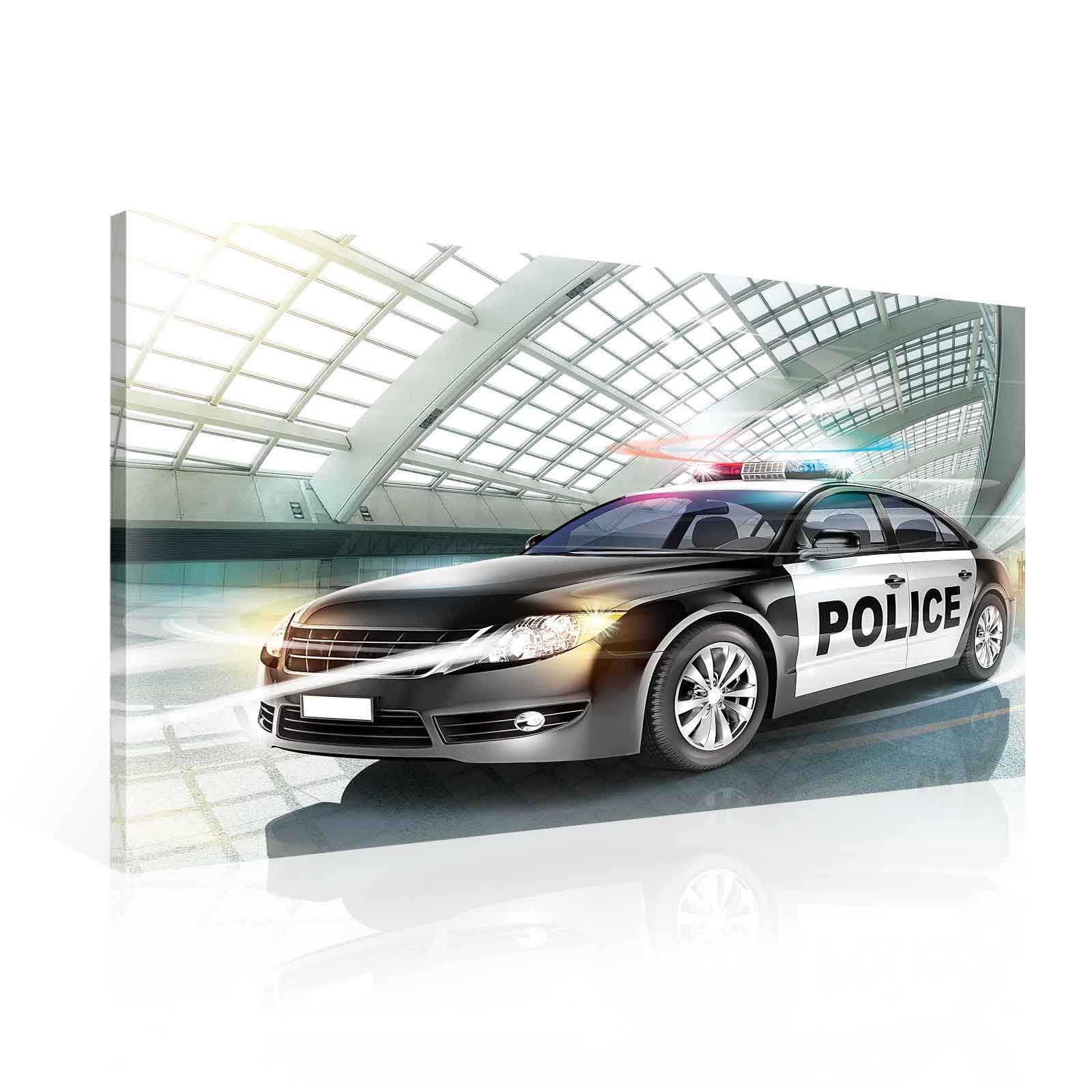 Polizei Auto Wagen Leinwand Bilder (PP1522O1FW) - Wallsticker Warehouse - Size O1 - 100cm x 75cm - 230g/m2 Canvas - 1 Piece