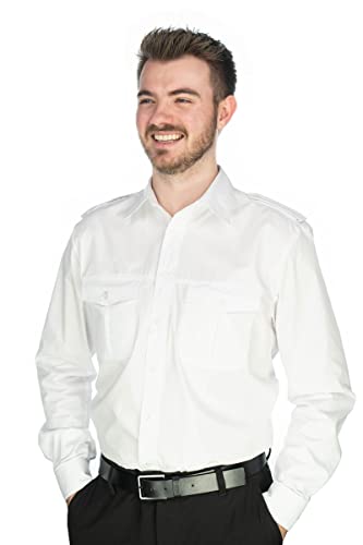 Condor Herren Langarm Pilotenhemd mit abnehmbaren Schulterklappen Koweo, Größe:51/52, Farbe:weiß