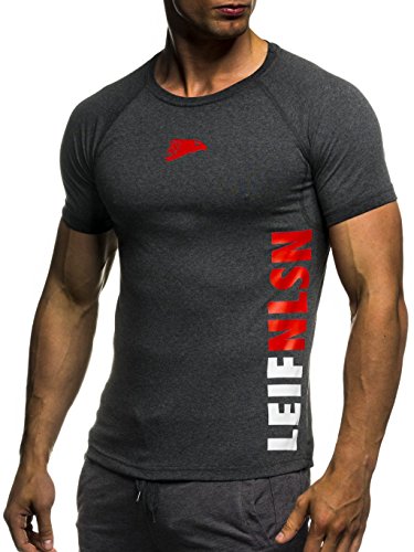 Leif Nelson Gym Herren Fitness T-Shirt Trainingsshirt Training LN06279; Größe XXL, Anthrazit-Rot