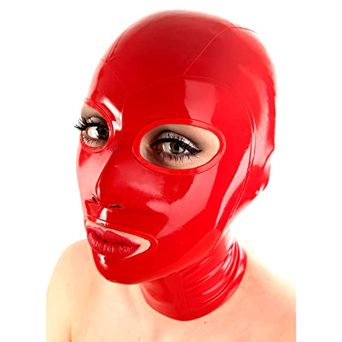 ERNZI Rote Latexmaske Erotische Kopfbedeckung Latex Anzug Kostüm Maske Erwachsene Requisiten Halloween,Rot,XL