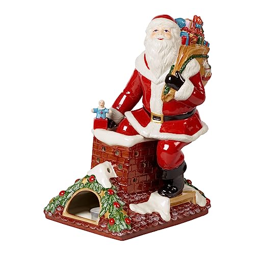 Villeroy & Boch Christmas Toys Memory Santa auf Dach, dekorative Weihnachtsmann-Figur aus Hartporzellan, bunt