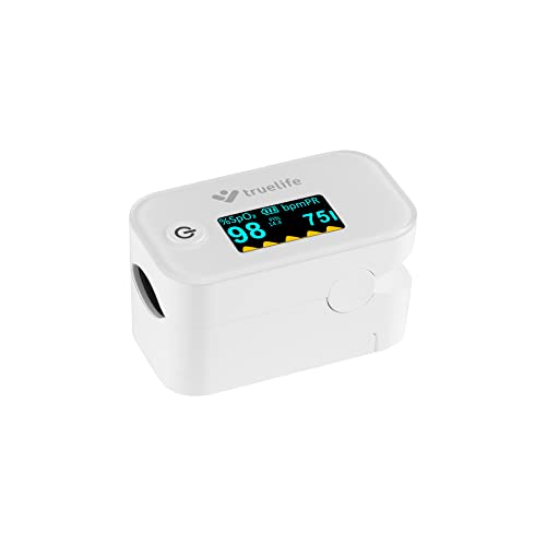 TrueLife Oximeter X3 Messung der Sauerstoffsättigung des Hämoglobins, der Herzfrequenz und des Perfusionsindexes, 6 Anzeigemodi, akustisches Signal für Pulsfrequenz, Gürteltasche und Umhängeband