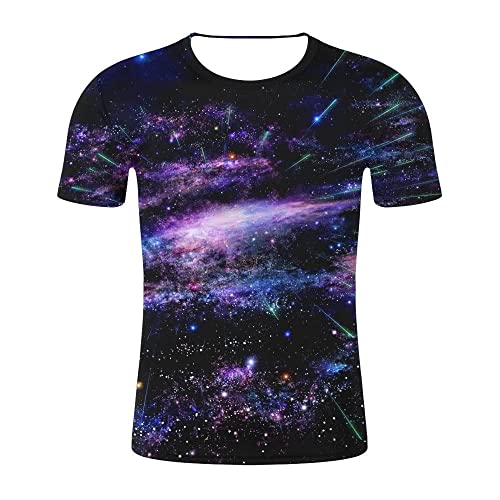 YMXCNM Lustige Tshirts Für Männer - Unisex Kurzarm Tops Creative Purple Nebula Muster Schwarz Rundhalspullover Casual Atmungsaktive Streetwear Für Damen Herren,M