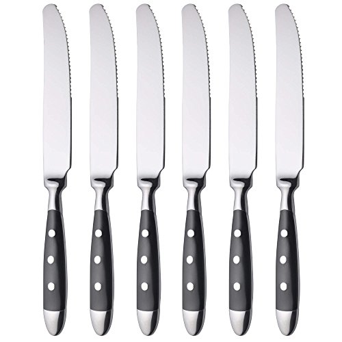 GRÄWE Tafel-Messer 6er Set - Menümesser aus geschmiedetem Edelstahl, rostfrei, nickelfrei, schwarzer Griff, Serie "NÜRNBERG"