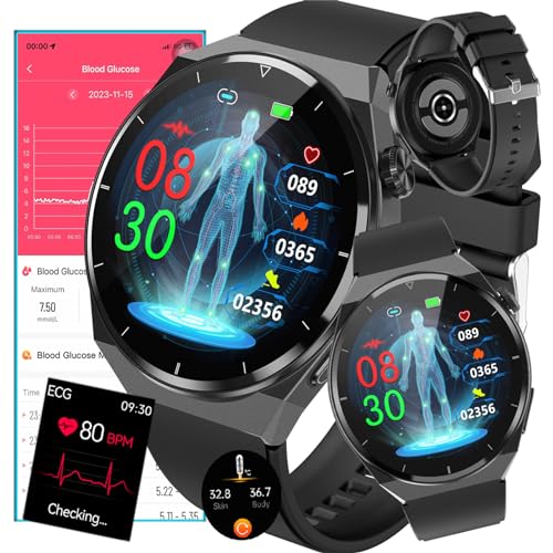 Fohatu 𝐄𝐂𝐆 Smartwatch 𝐁𝐥𝐮𝐭𝐳𝐮𝐜𝐤𝐞𝐫,𝐁𝐥𝐮𝐭𝐳𝐮𝐜𝐤𝐞𝐫 Fitness-Tracker 𝐄𝐂𝐆 Pulsschlag Temperatur Pulsschlag Blut Blutsauerstoff Schlafüberwachung, Schrittzähler Aktivitätstracker,A