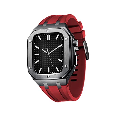 MAALYA Luxuriöse Armband-Schutzhülle für Apple Watch Serie 6, 44 mm, robuste Herren-Schutzhülle, sturzsicherer Metall-Stoßfänger mit Riemen für Apple Watch Serie 7/6/5/4 SE, 45 mm Silikonband, 45MM