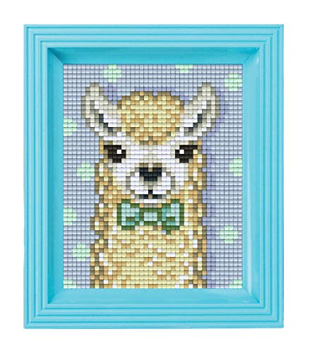 Pixel P31441 Mosaik Geschenkverpackung Alpaka, Pixelbild mit Rahmen zum Gestalten für Kinder und Erwachsene