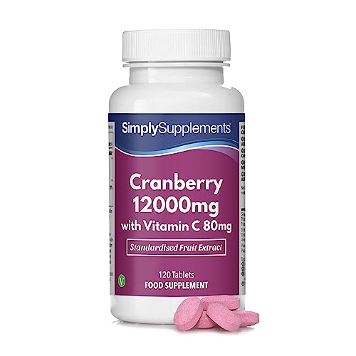 Cranberry 12.000mg mit Vitamin C 80mg - 120 Tabletten - Geeignet für Veganer - Versorgung für bis zu 4 Monate - SimplySupplements