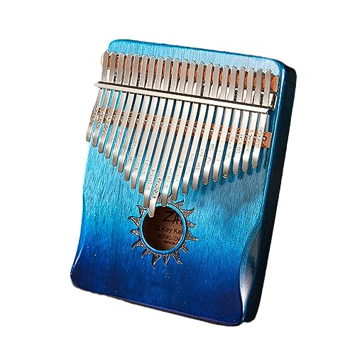 21 Schlüssel tragbares Fingerklavier mit Melodie -Hammer- und Musikbüchern Set, Mahagoni -Daumen Klavier Musikgeschenke für Kinder Erwachsene Anfänger und Musikliebh blue