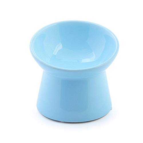 Fressnäpfe für KatzenHaustier schusselCandy Colors Schräger Mund High Feet Keramik Pet Feeder High-Foot Single Mouth Skidproof Bowl für Hunde Katzenfutter Trinkschale-Sky_Blue