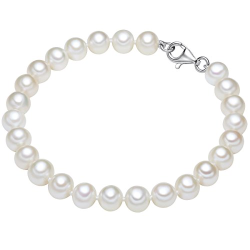 Valero Pearls Damen-Armband Hochwertige Süßwasser-Zuchtperlen in ca. 7 mm Oval weiß 925 Sterling Silber in verschiedenen Länge - Perlenarmband mit echten Perlen weiss 60201420