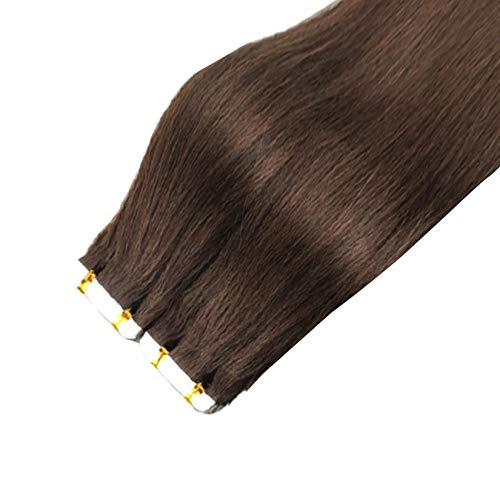 Klebeband in menschlicher Haarverlängerung, Remy Brown Straight Haar Nahtlose Haut Schuss Unsichtbare doppelseitige Band Haarverlängerung 4# Für Frauen,2 packages,18''/45cm