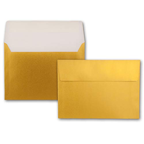 75x Metallic Brief-Umschläge B6 - Gold - 12,5 x 17,6 cm - Haftklebung 90 g/m² breite edle Verschluss-Lasche - metallisch-glänzende Umschläge