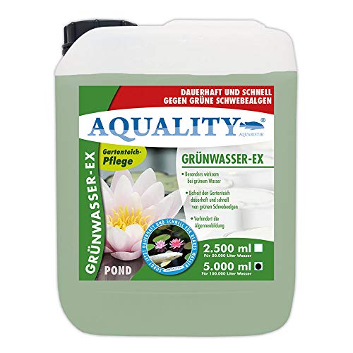 AQUALITY Gartenteich Grünwasser-EX (Besonders wirksam bei grünem Wasser, dauerhaft und schnell, grüne Schwebealgen, verhindert die Algenneubildung), Inhalt:5 Liter