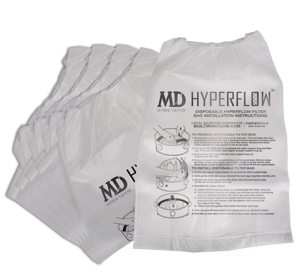 MD Central Hyperflow Papier Staubsaugerbeutel, 5er Pack, weiß, 8-Gallon