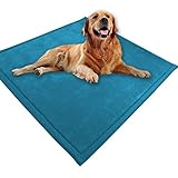 Großes Hundebett, Haustiermatte, weicher warmer Korallensamt, rutschfester Teppich, beruhigend, für den Innenbereich, waschbar, Hundekissen, Bodenmatte (90 x 70 cm, blau)