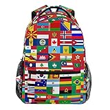 Oarencol Rucksack mit Flaggen der Welt, für Reisen, Wandern, Camping, Schule, Laptop-Tasche