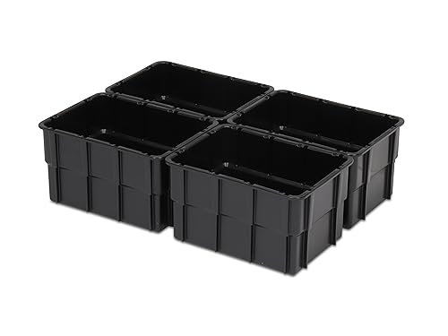 Einsatzkasten Einteilungs-Set für Eurobehälter, Schubladen mit Innenmaß 362x262 mm (LxB), 102 mm hoch, verschiedene Größen/Farben (4er Set, schwarz)