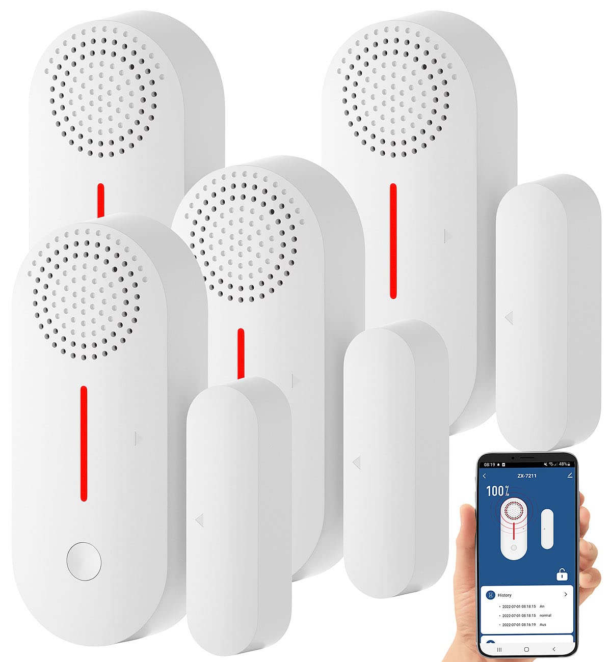 VisorTech Fenstersensoren: 4er-Set 2in1-WLAN-Tür- & Fensteralarm, Sirene, App und Sprachsteuerung (WLAN-Türsensor mit Sirene, Fenster-Tür-Alarm mit Sirene, Alarmsysteme)