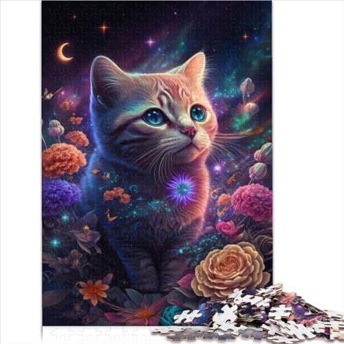 Family Fun Puzzle by Jigsaw Puzzles for Adults 1000 Puzzle Toys cat and Flower neon Wooden Puzzles Adults Puzzles Gifts Educational Game Challenge Toy （50x75cm）