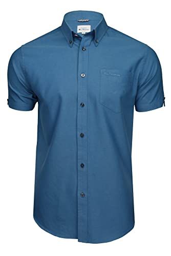 Ben Sherman Herren Freizeithemden Unifarben Polokragen Kurzarm (Wedgewood Blue (Embroidered Pocket Logo)) S