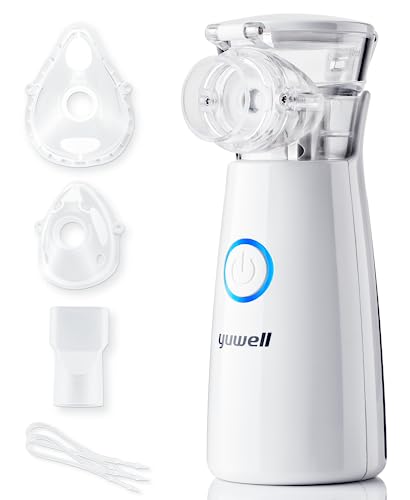 yuwell Tragbares Aerosol für Kinder und Erwachsene, geräuschloser Ultraschallvernebler Inhalator, erzeugt ultrafeine Partikel, die die unteren Atemwege und die Lunge erreichen