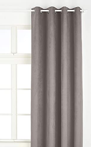 Linder 0520/90/375FR Vorhang aus Veloursimitat schwere grau Maus Ösen, 145 x 260 cm