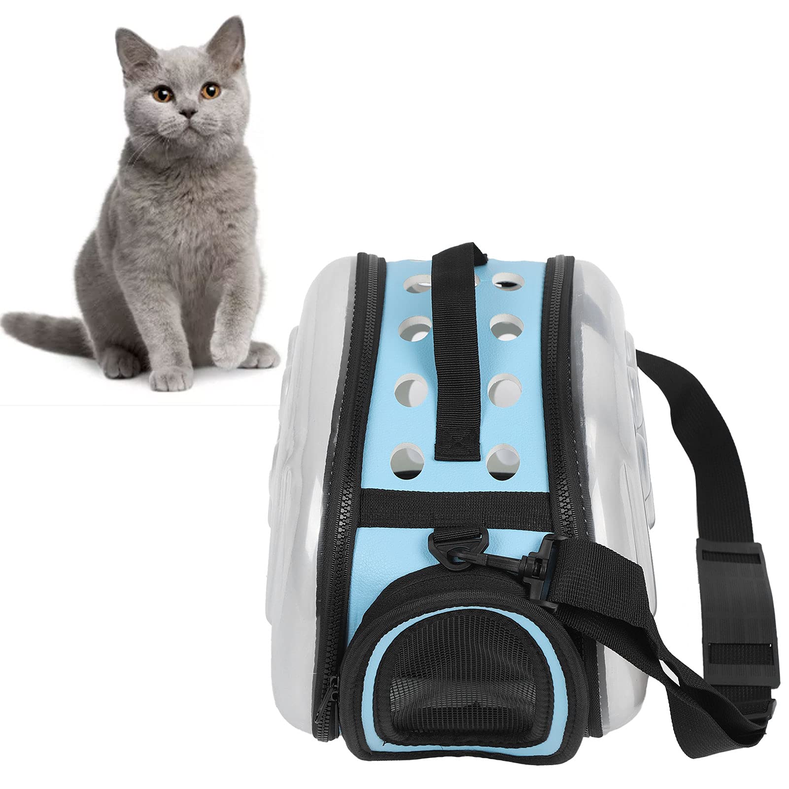 Zhjvihx Haustier-Tragepaket, zusammenklappbare verdicken Katzen-Schultertrage langlebig für Hunde(Blue, S)