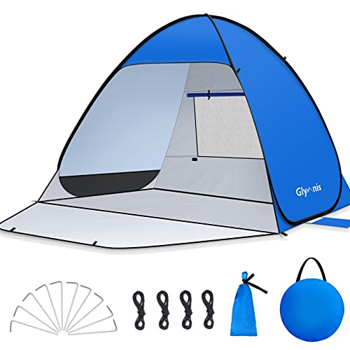 Glymnis Strandmuschel Pop Up Strandzelt Strand Zelt mit Reißverschlusstür UV-Schutz 50+ Windschutz kleines Packmaß Blau Strandzelt