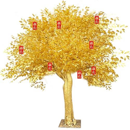 BTAISYDE Künstlicher Goldener Banyanbaum Großer Innenraum Gefälschter Baum Goldenes Geld Baumdekoration Simulation Banyanbaum,Gold,1.8 * 1m